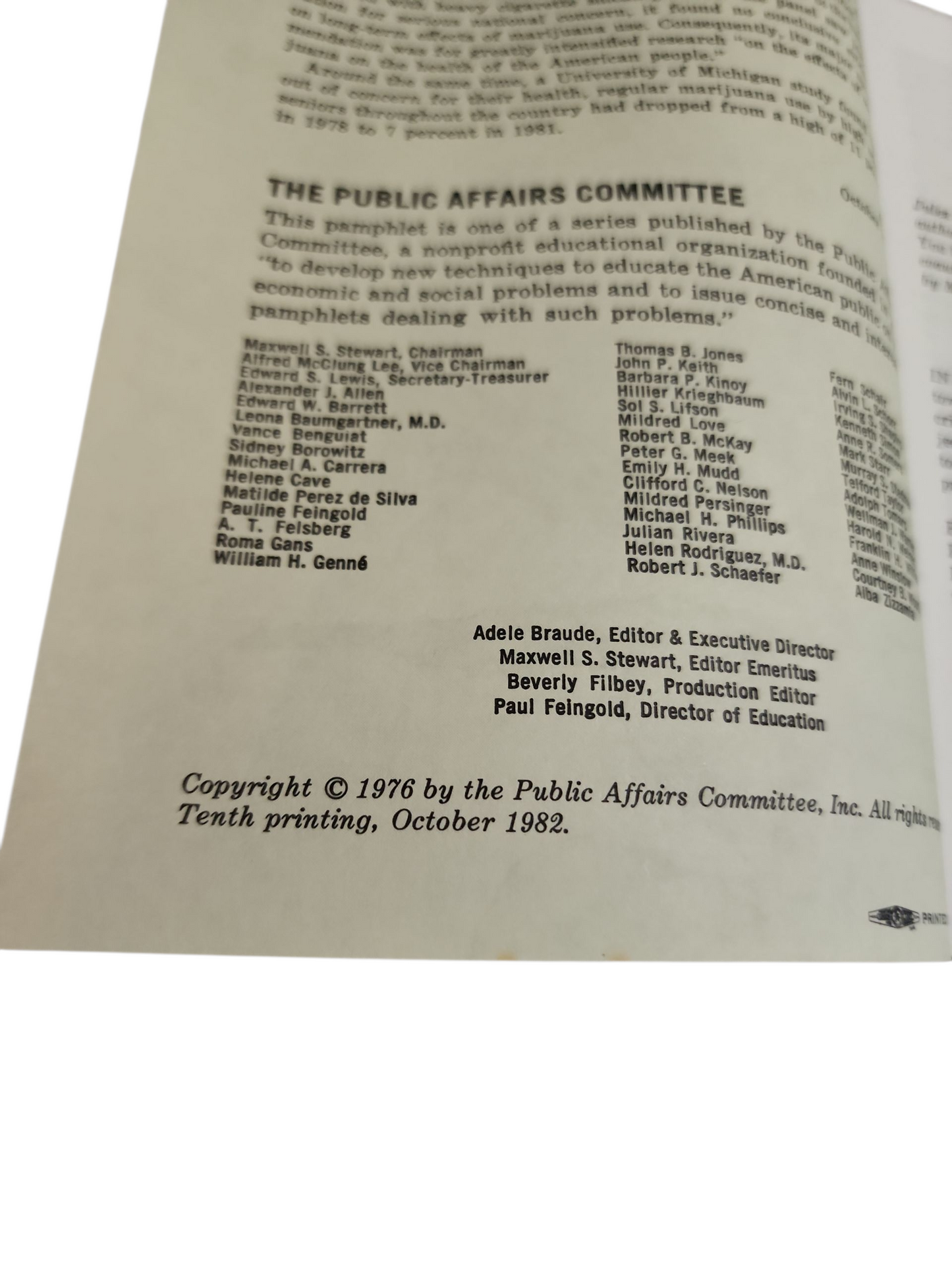 Marijuana: Current Perspectives (Public Affairs Pamphlet No. 539, 1982 Printing)