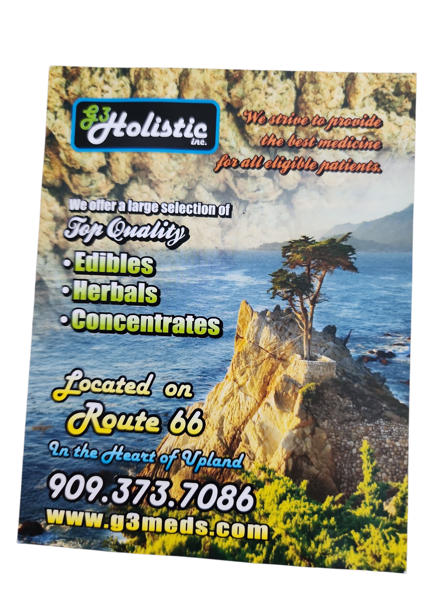 2010 - G3 Holistic Cannabis Dispensary Advertising Postcard Route 66 Upland California