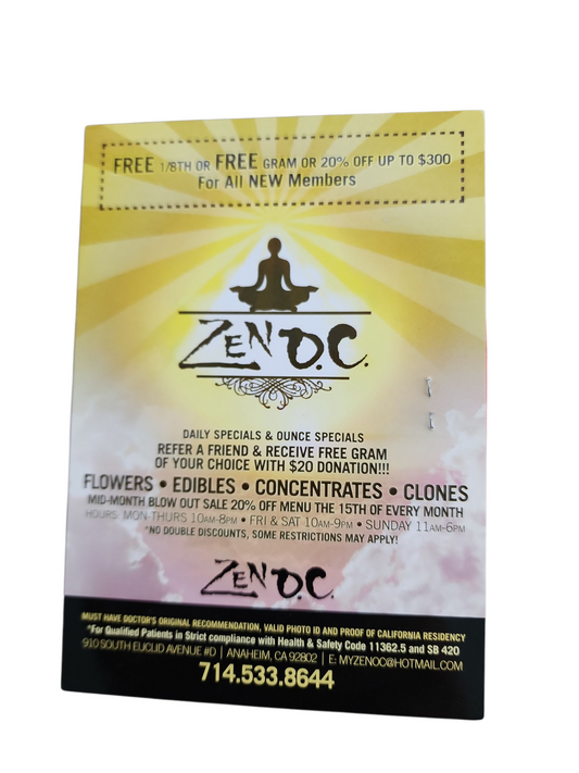 Zen OC Medical Marijuana Dispensary 2010 Postcard Advertising
