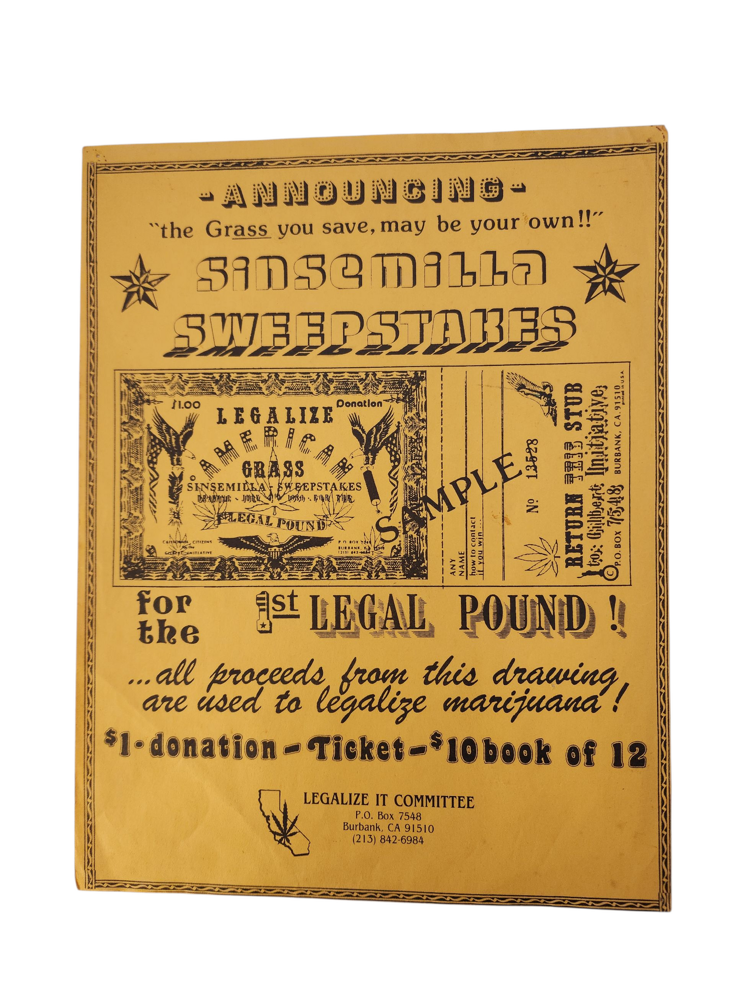Vintage 1980 Sinsemilla Sweepstakes Flyer – Cannabis Legalization Raffle Cannabis Ephemera