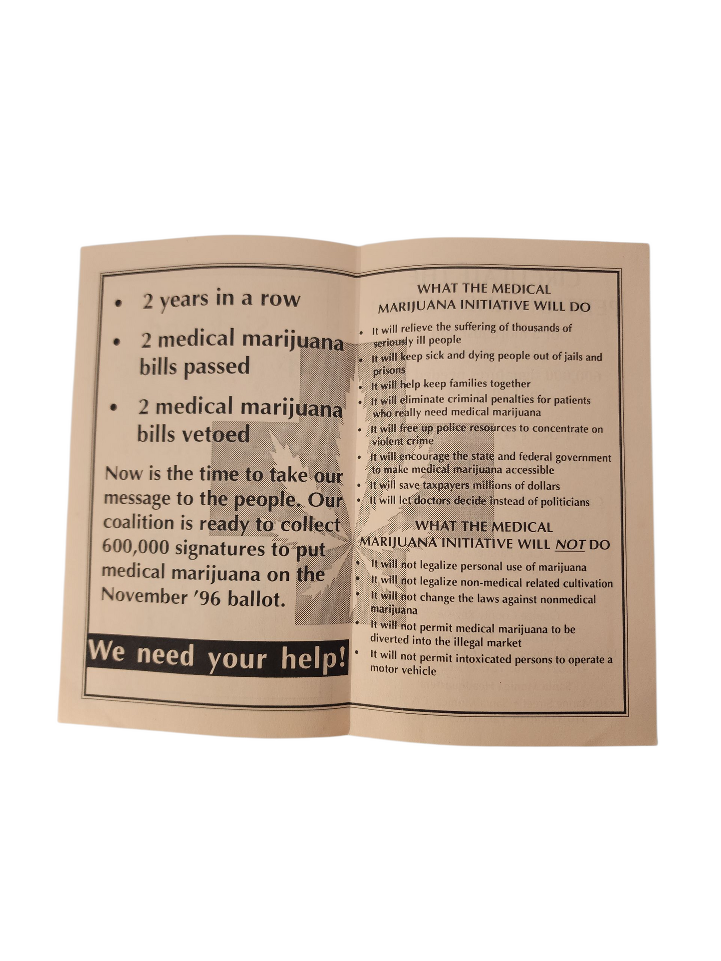 1996 California Proposition 215 Medical Marijuana Pamphlet – Ephemera