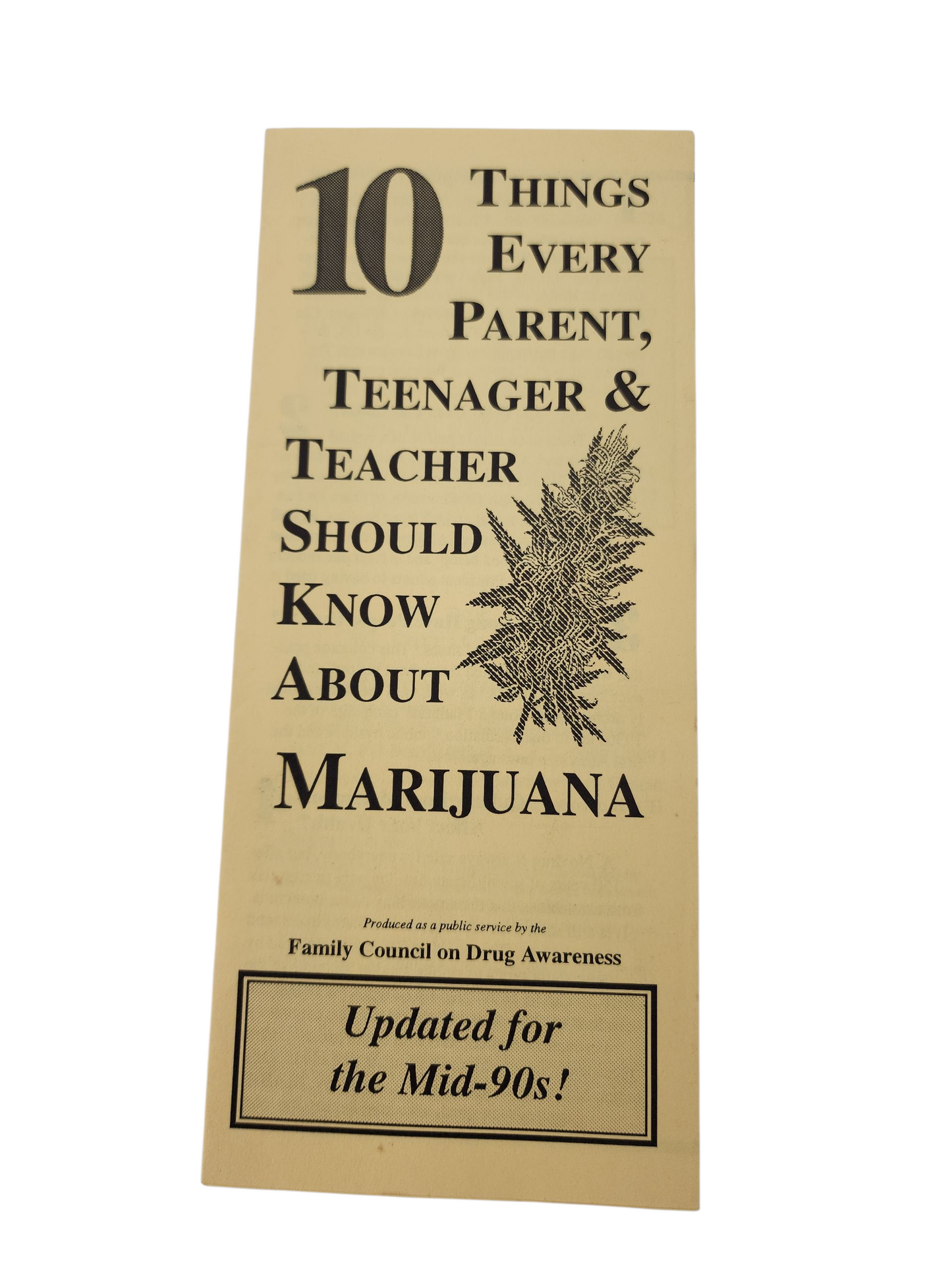 10 Things Every Parent, Teenager & Teacher Should Know About Marijuana – Vintage 1990s Cannabis Pamphlet, Ephemera