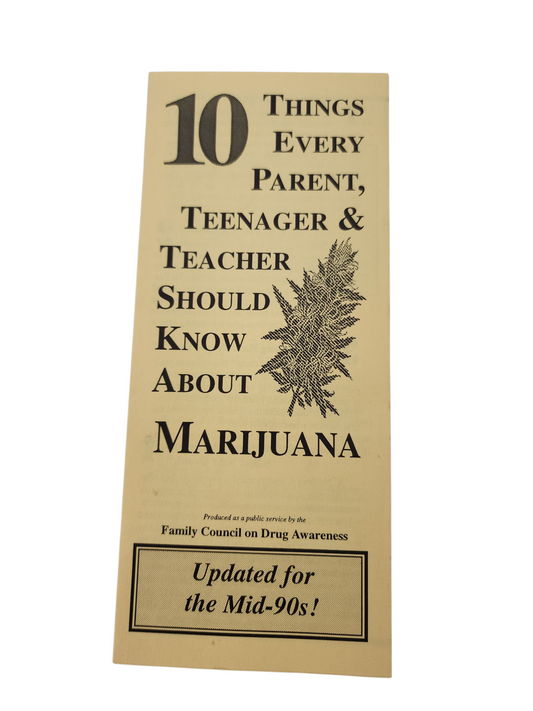 10 Things Every Parent, Teenager & Teacher Should Know About Marijuana – Vintage 1990s Cannabis Pamphlet, Ephemera