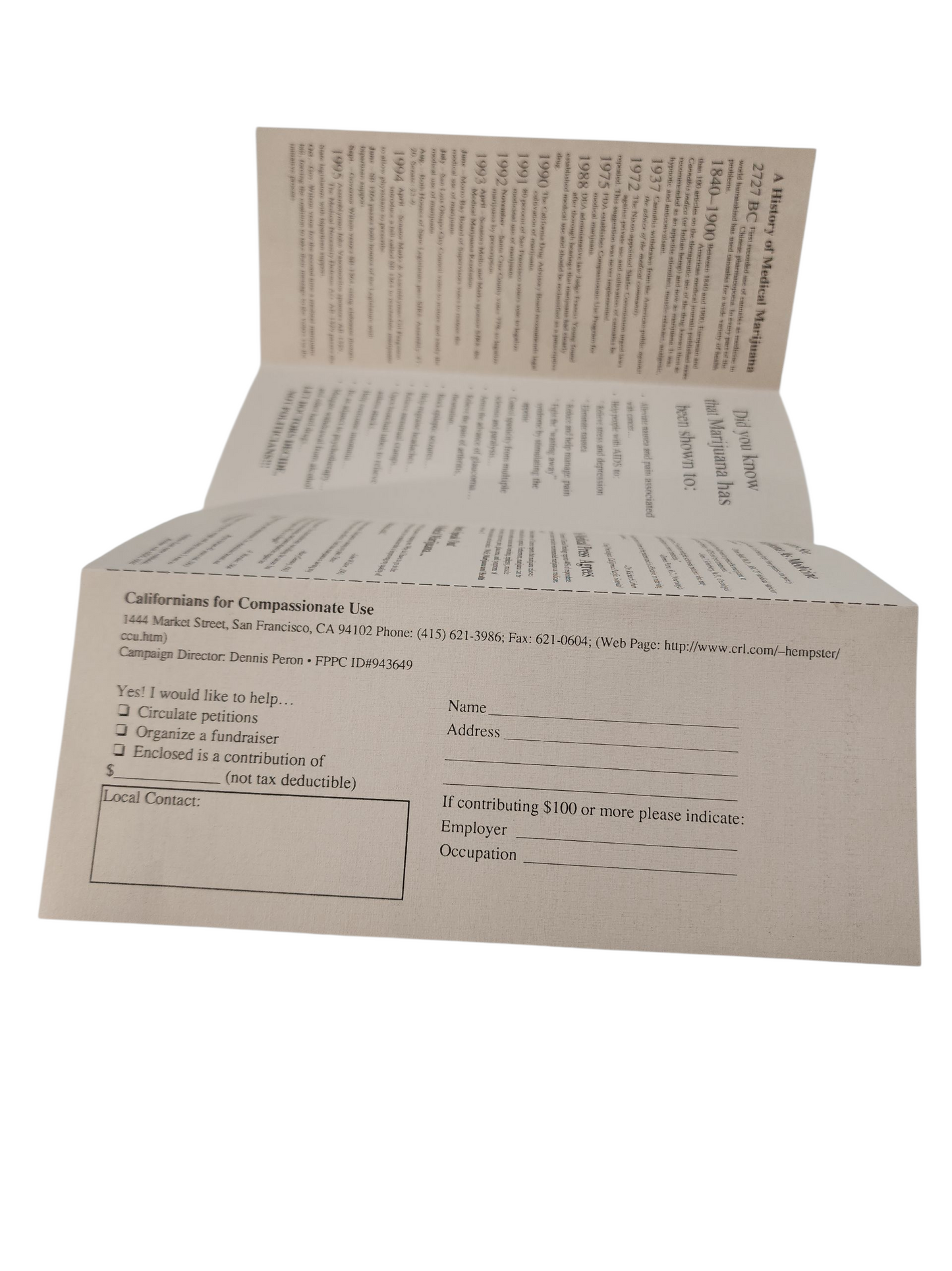 Rare Medical Marijuana Pamphlet – Dennis Peron Activism, Californians for Compassionate Use, Prop 215 Ephemera