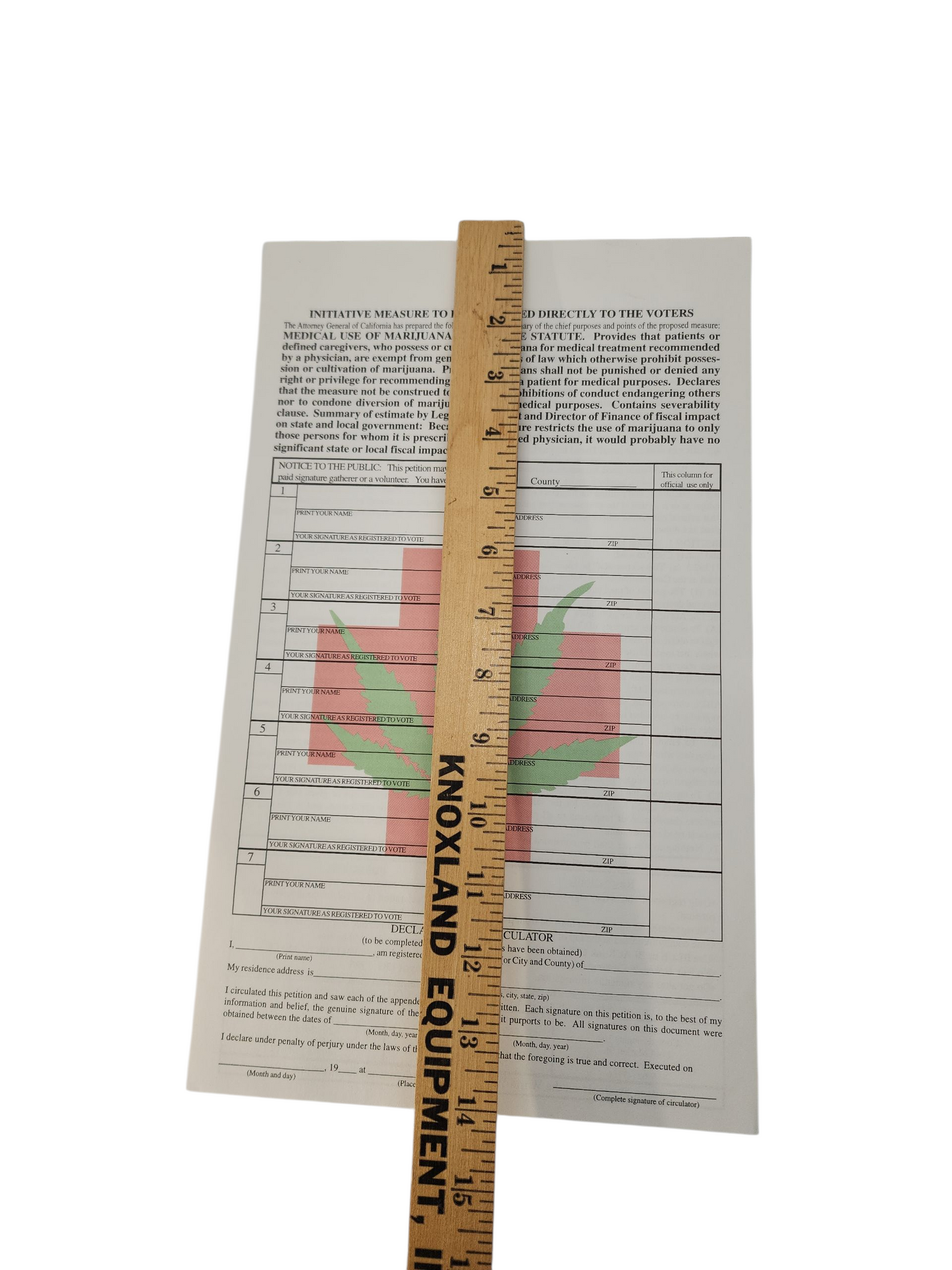 Vintage 1996 California Medical Marijuana Petition – Proposition 215 Compassionate Use Act Ephemera