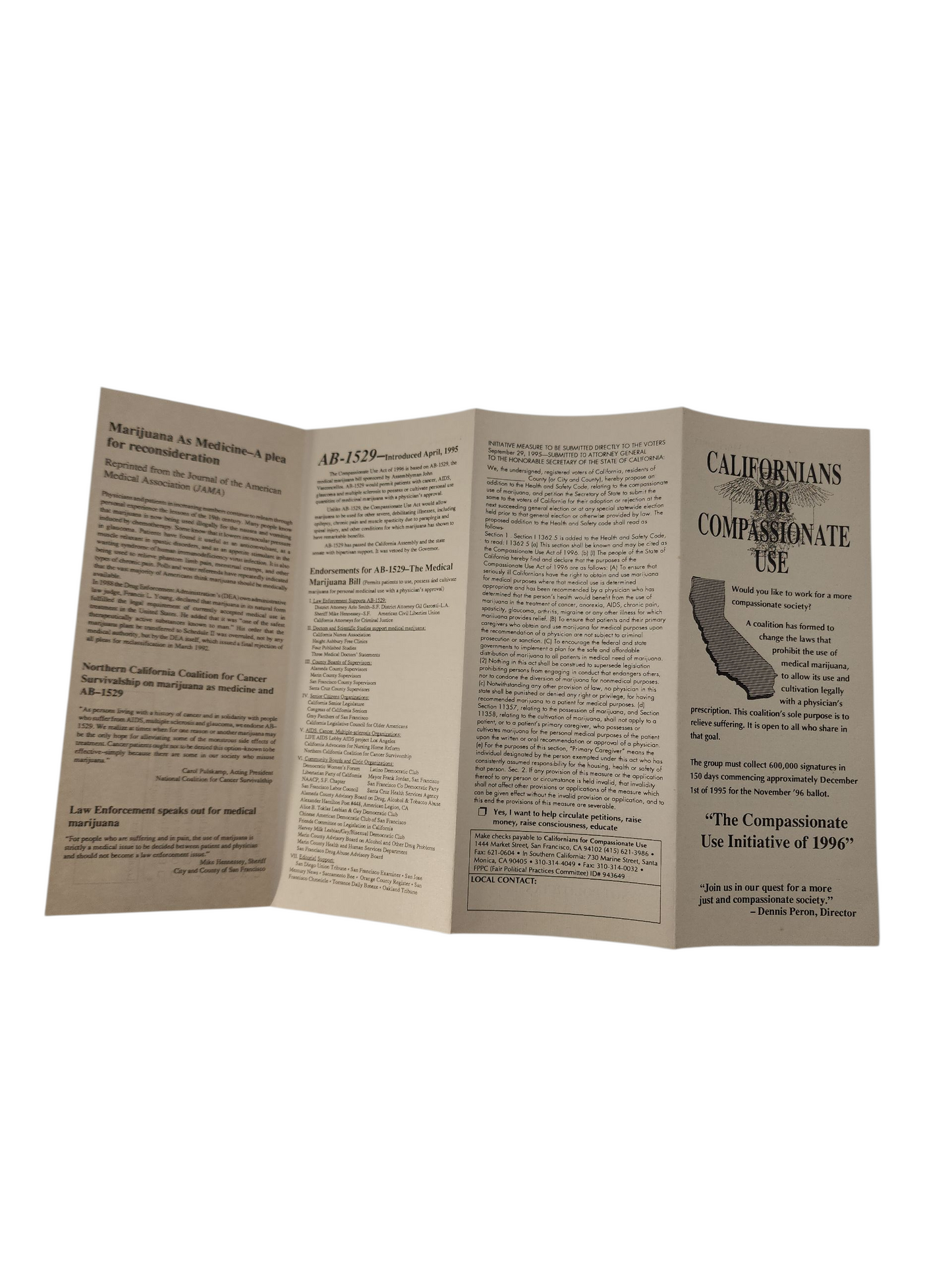 Rare Medical Marijuana Pamphlet – Dennis Peron Activism, Californians for Compassionate Use, Prop 215 Ephemera