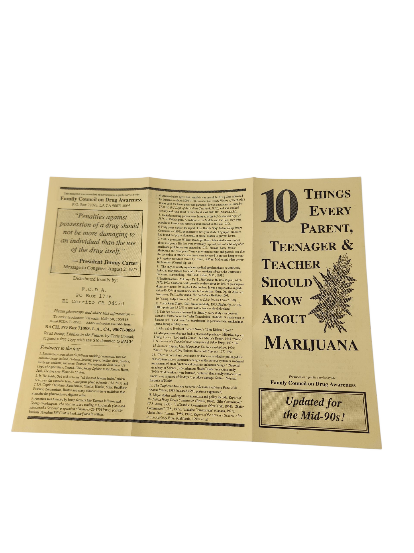 10 Things Every Parent, Teenager & Teacher Should Know About Marijuana – Vintage 1990s Cannabis Pamphlet, Ephemera