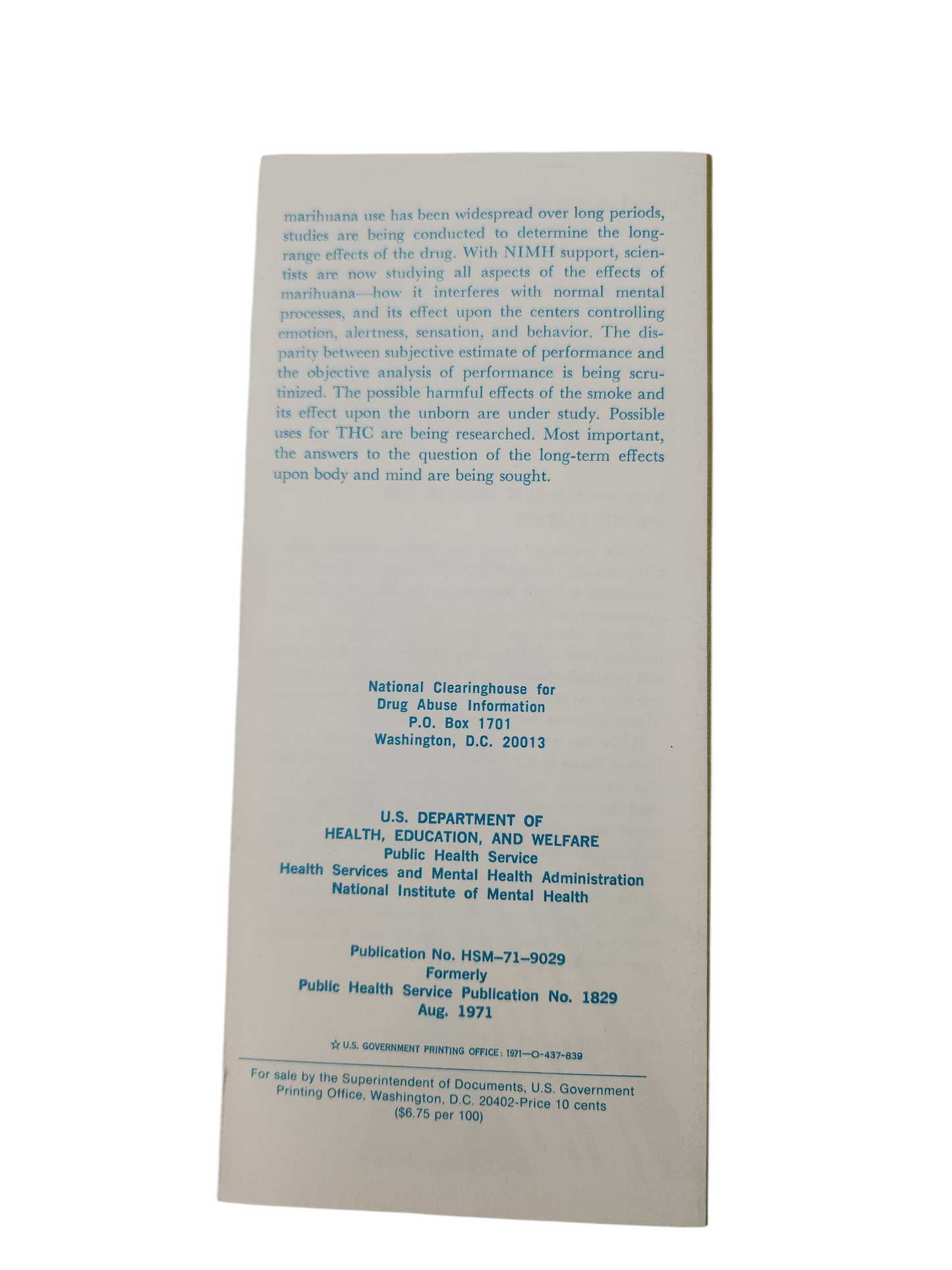 Marijuana "Some Questions & Answers" 1971 US Government Publication Pamphlet