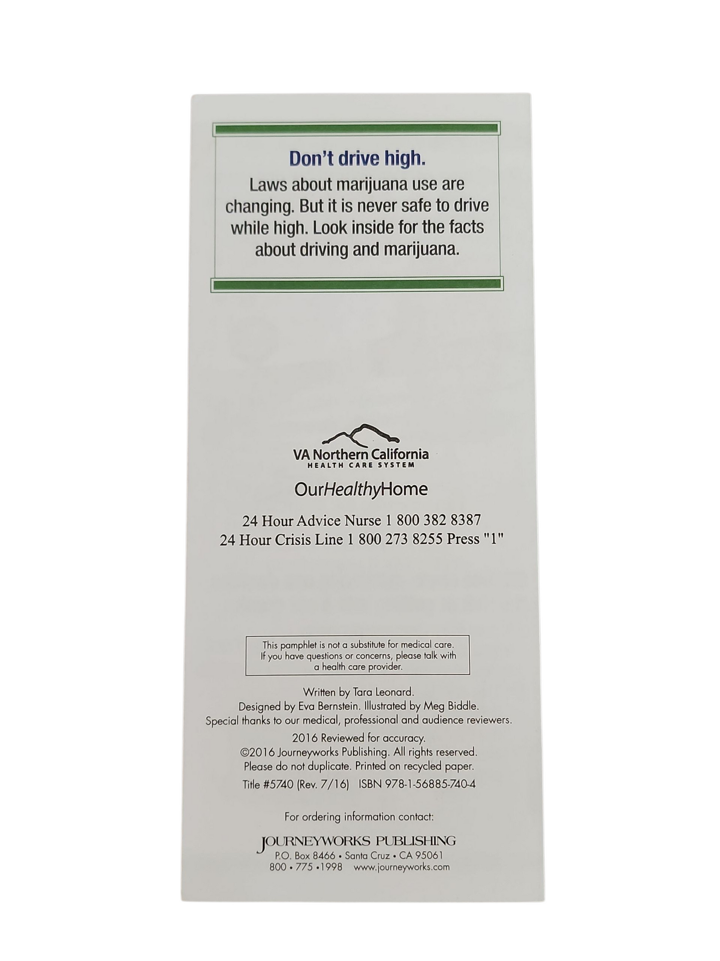 Don’t Take Risks: Marijuana and Driving – Educational Pamphlet (2016)California