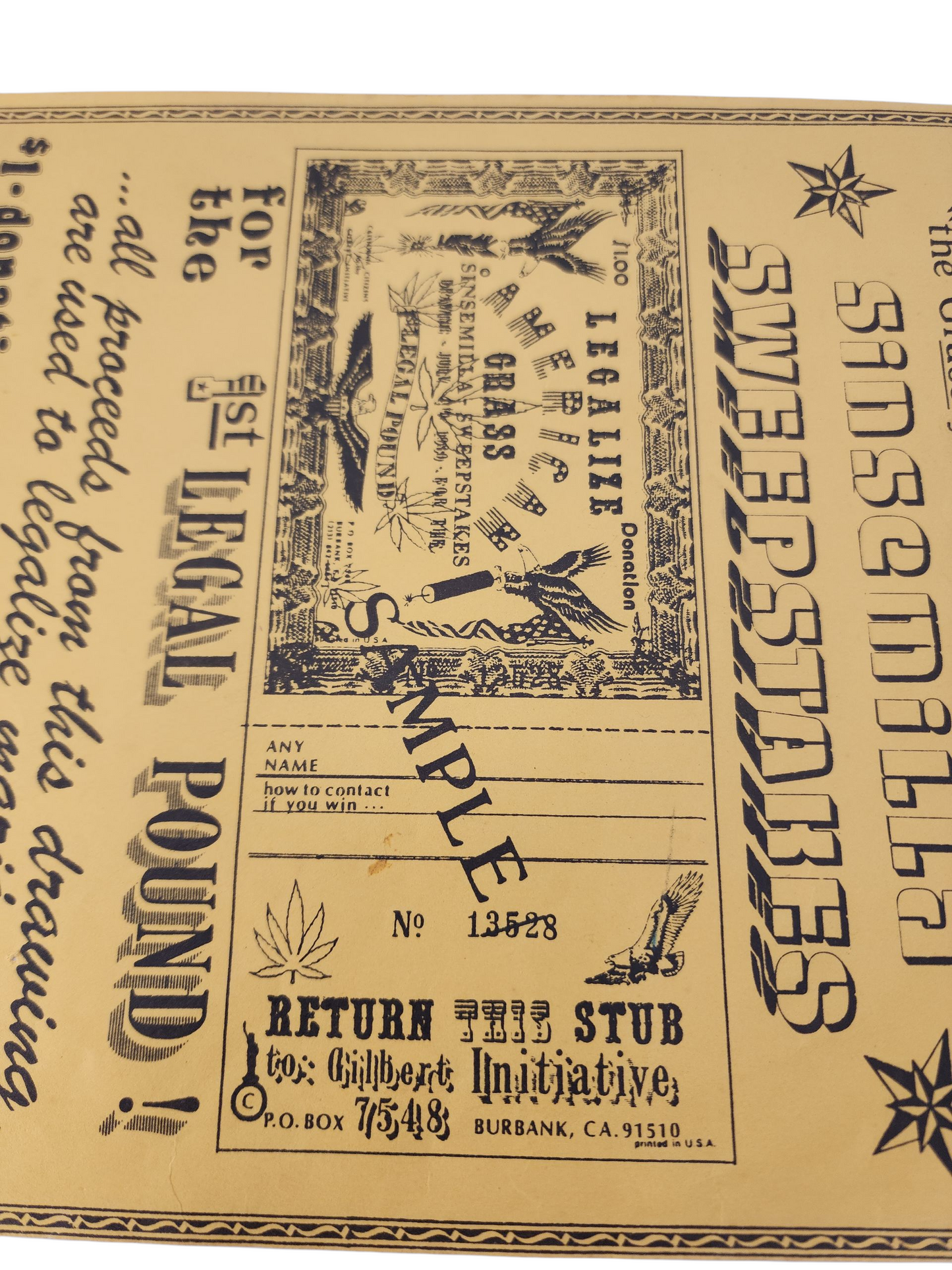 Vintage 1980 Sinsemilla Sweepstakes Flyer – Cannabis Legalization Raffle Cannabis Ephemera