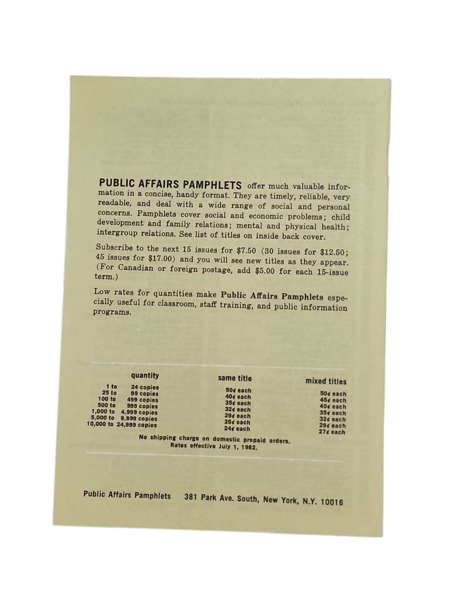 Marijuana: Current Perspectives (Public Affairs Pamphlet No. 539, 1982 Printing)